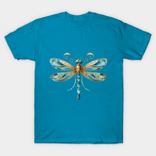 Aqua Blue Artistic and Fun Dragonfly T-Shirt